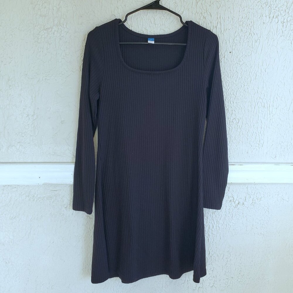 Old Navy Fit & Flare Rib Knit Long Sleeve Mini Dress, Black, Size M